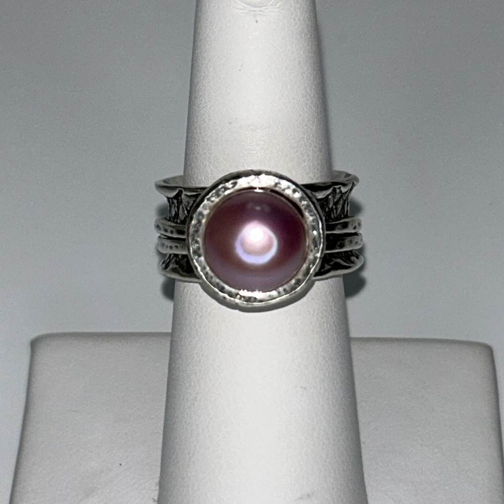 NWT Passage to Israel Pearl & Sterling Silver Designer Fidget Spinner Ring Boho